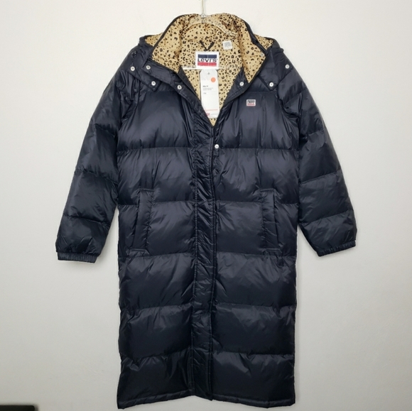 NWT Levi's Long Puffer Hooded Down Coat - Picture 2 of 8